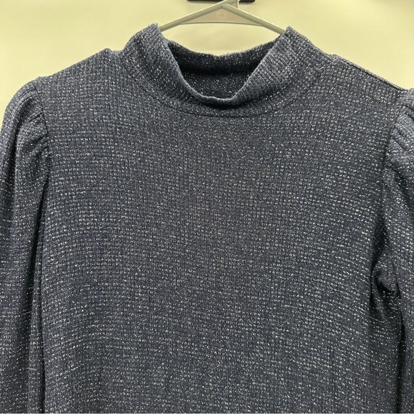 Rachel Pally Ada Navy Blue Metallic Rib Long Sleeve Mock Neck Sweater Sz M - Picture 4 of 14